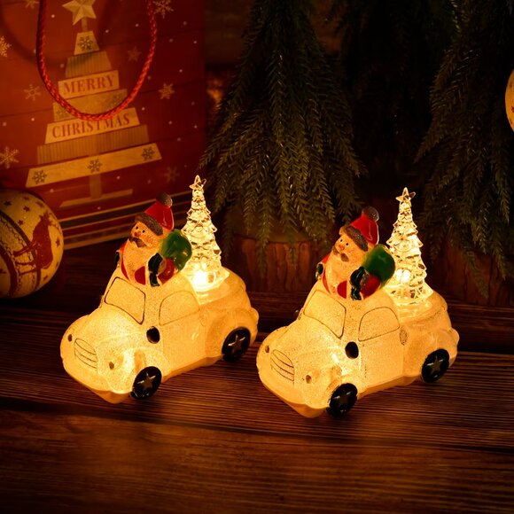 NEW Set of 2 White Light Up Christmas Snowman and Bear Cars - Picture 2 of 4